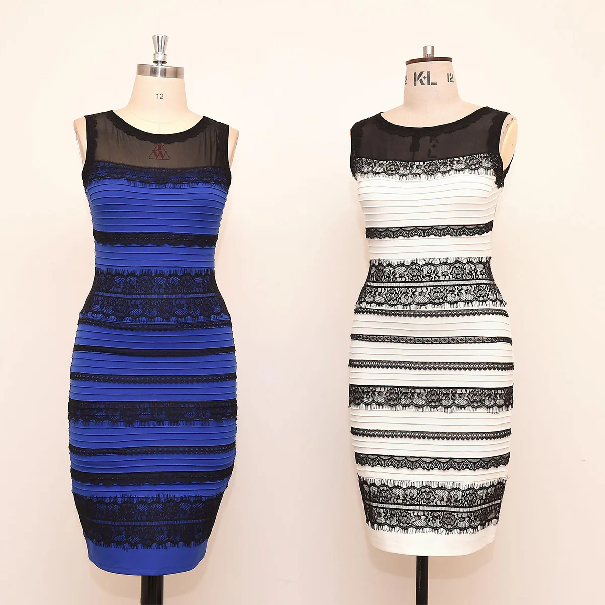 Two dresses on mannequins.