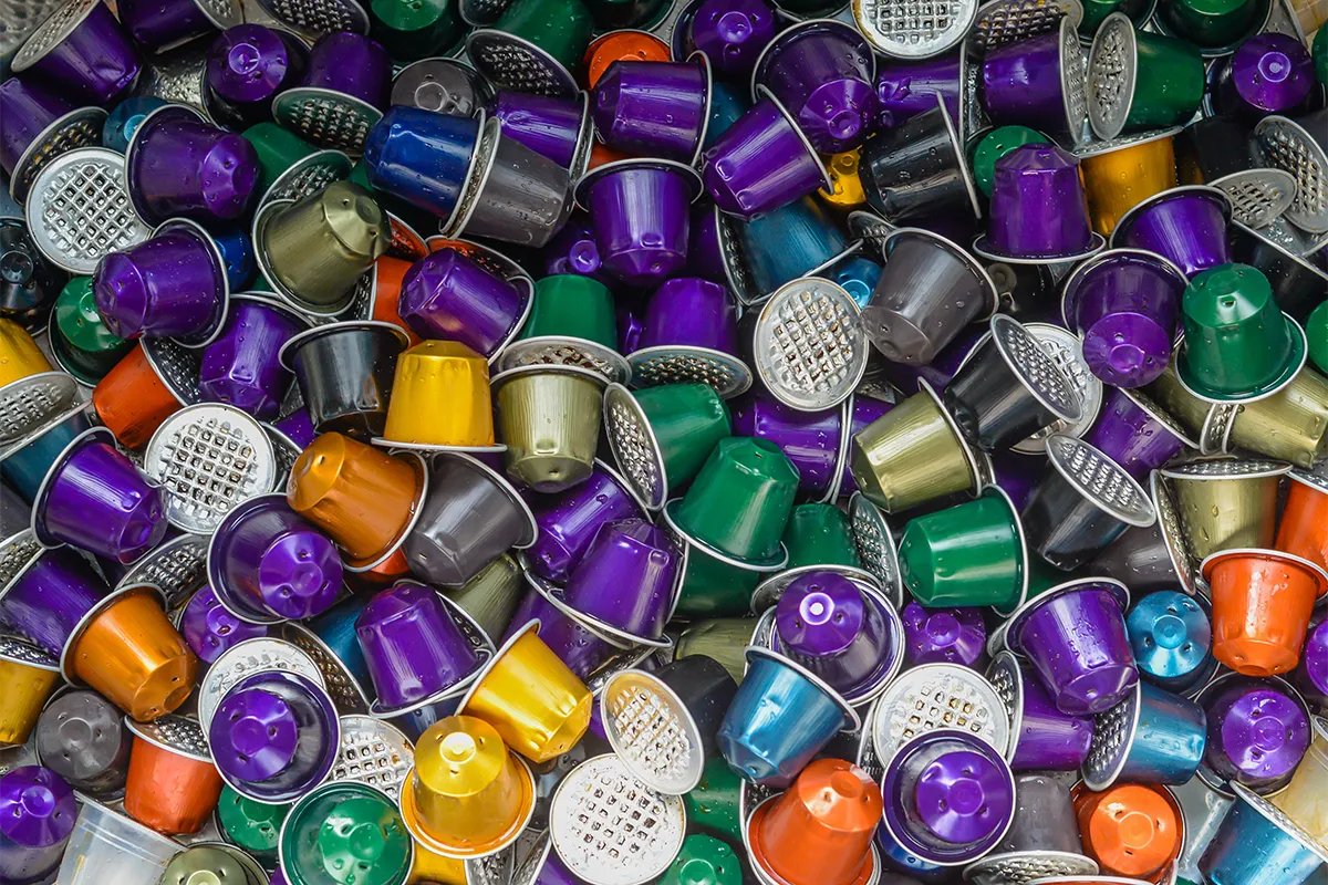 used coffee pods multicoloured