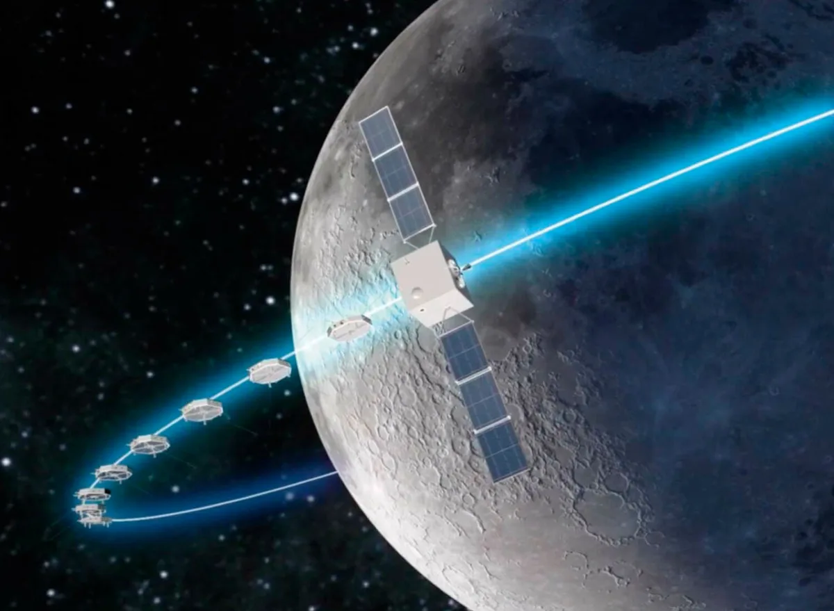 Conceptual illustration of China's 'Hongmeng' project - a family of satellites pictured in orbit of the Moon.