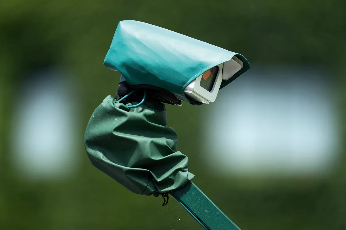 Cameras used with hawkeye technology for line calling are seen during play on day two of The Championships Wimbledon 2025
