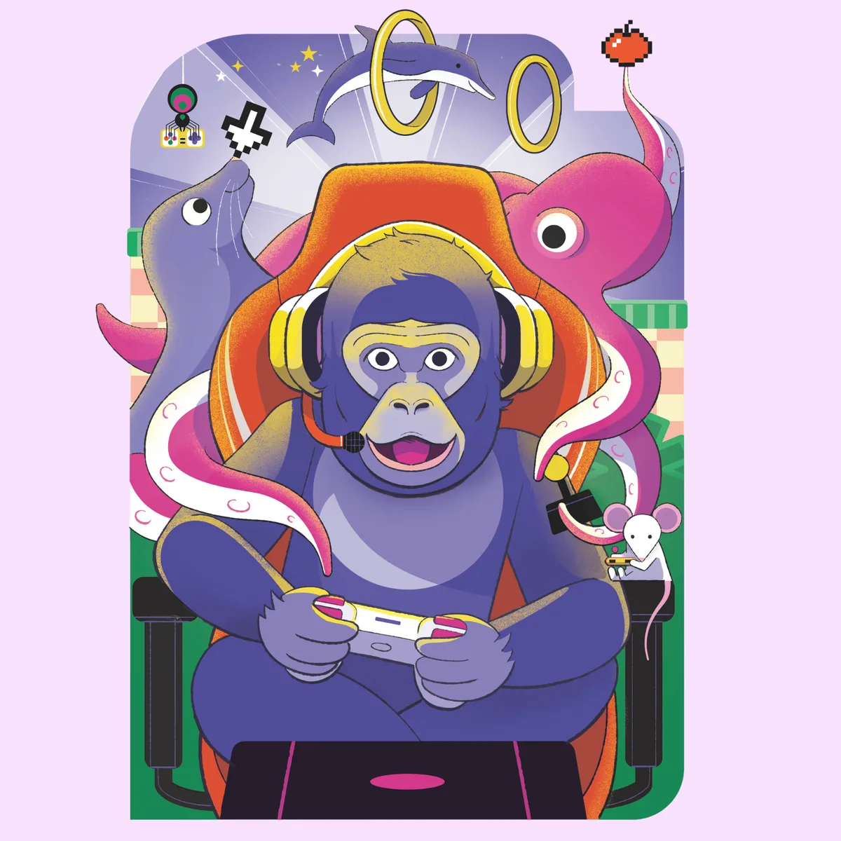 An illustration of animals gaming